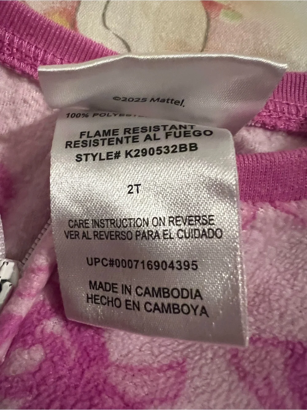 Barbie Footed Pajamas Girls 2T Pink Logo Bow Fleece Zip Front Sleeper